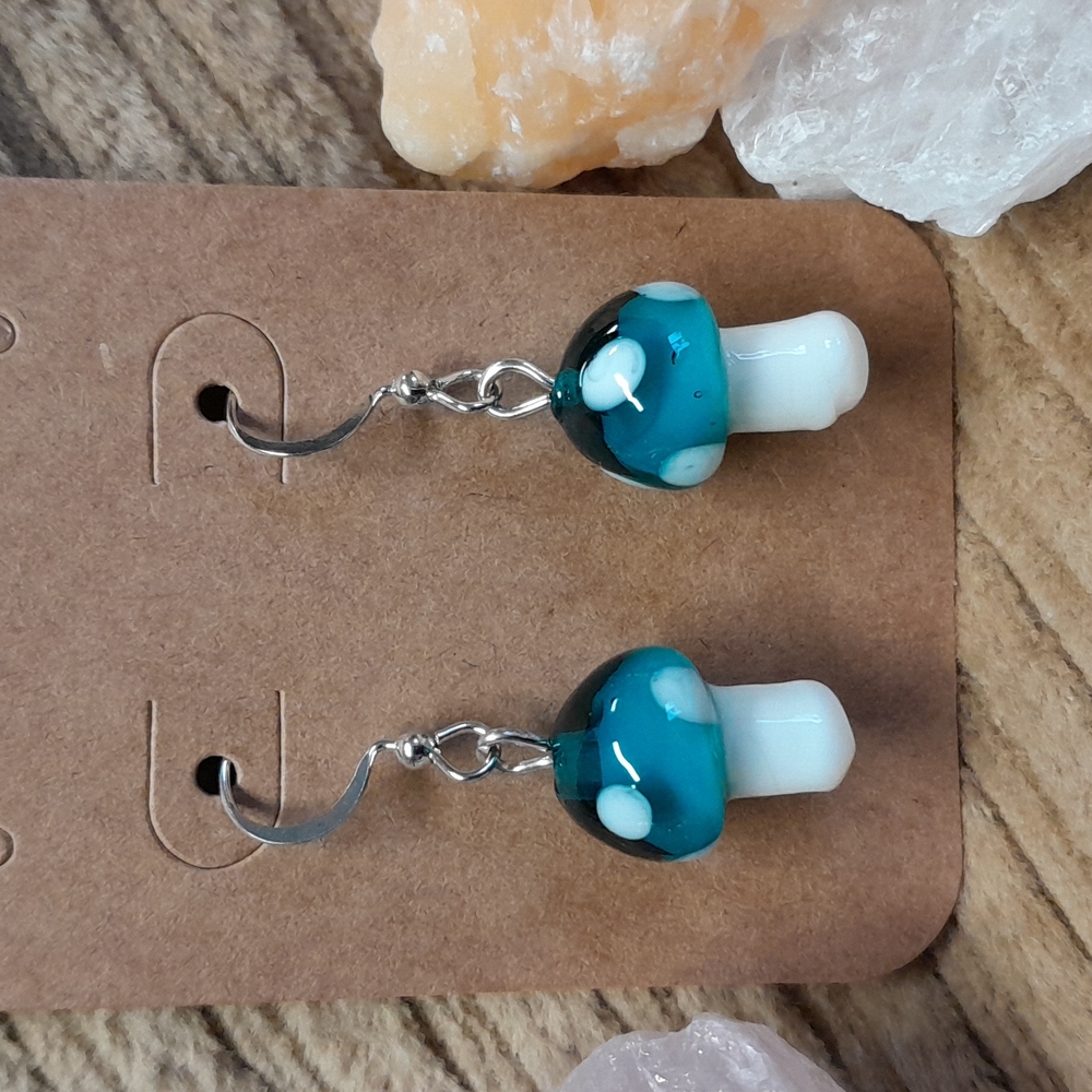 Glass mushroom earring and necklace set - Picture 2 of 5